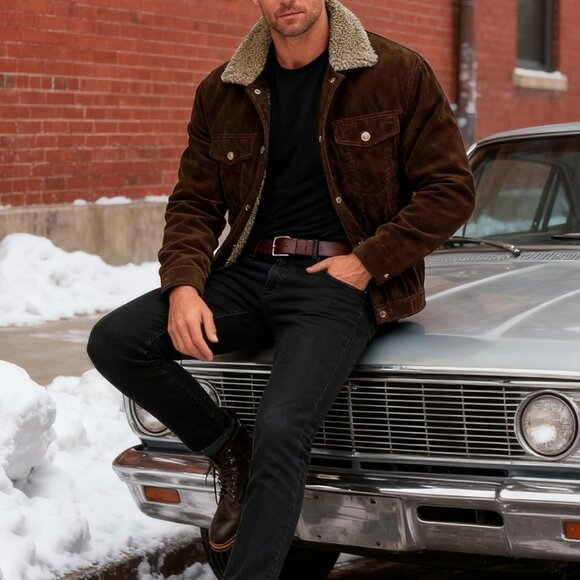 Warm & Fashionable Men's Corduroy Sherpa Jacket - Ideal for Any Winter Occasion - Picture 4 of 7